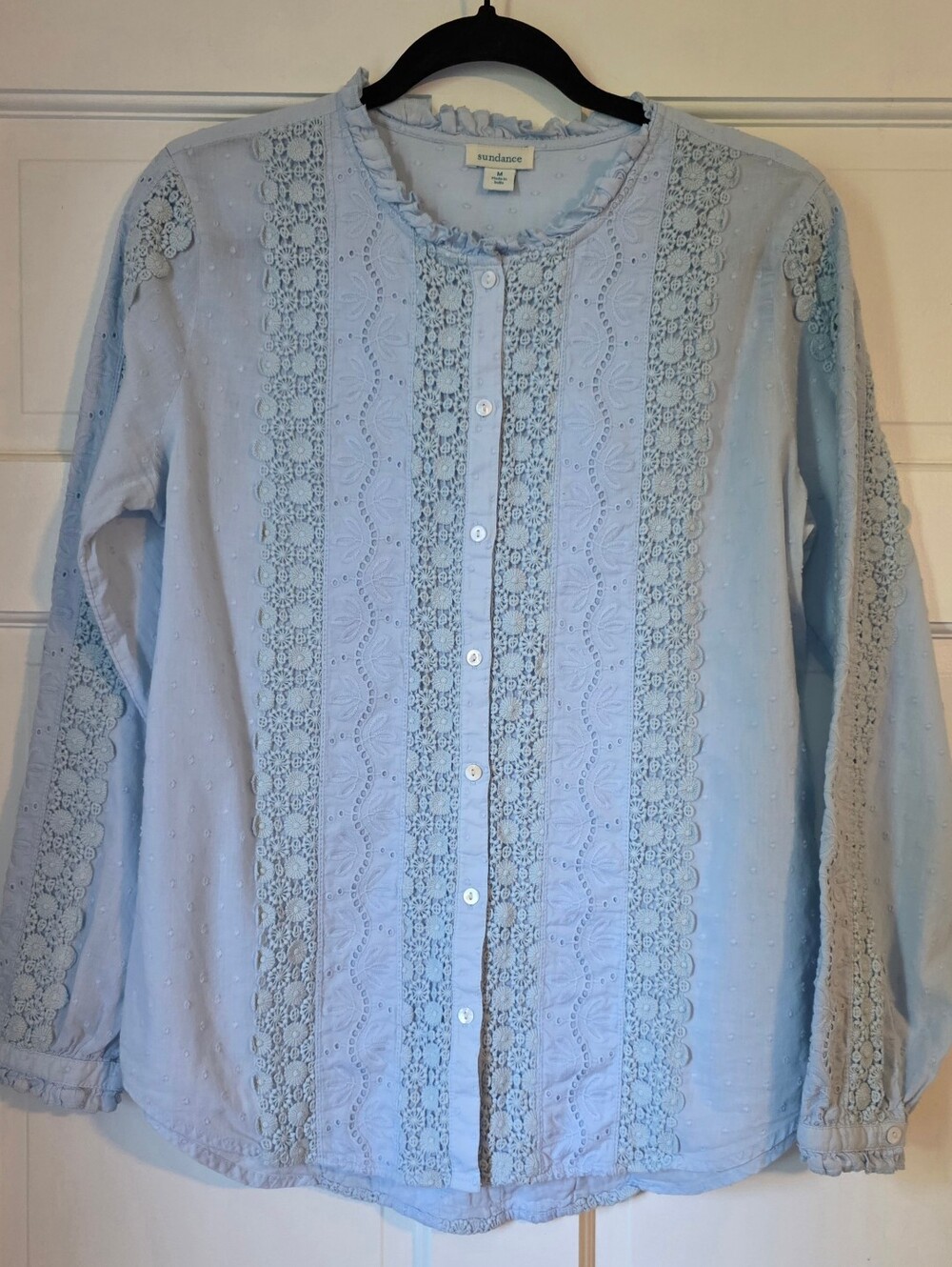 Sundance Baby Blue Eyelet Ruffled Button Up Blouse